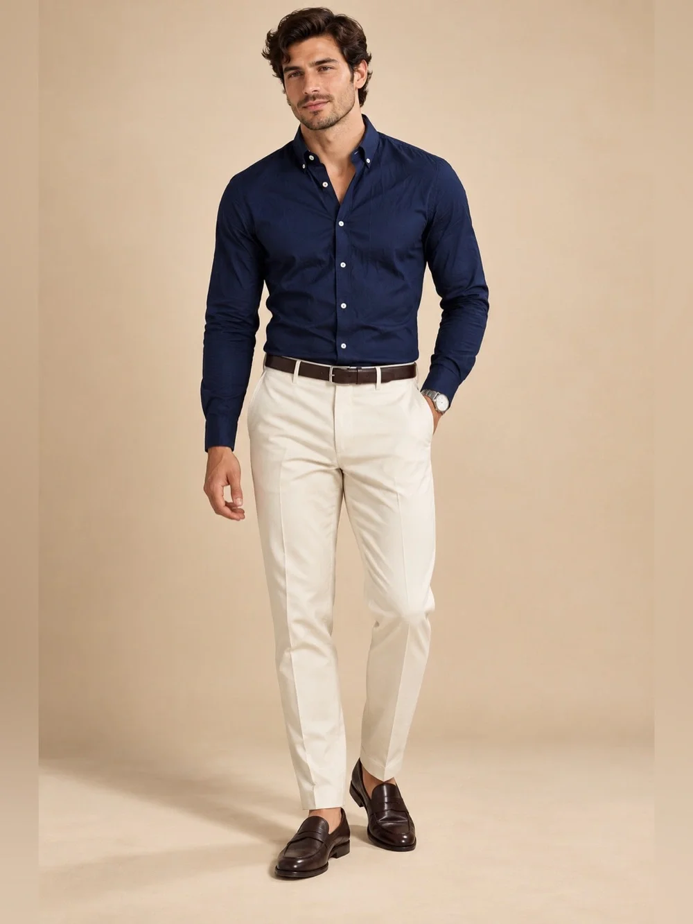 ZARA Men’s Navy Slim Fit Long-Sleeve Button-Down Shirt Size Medium